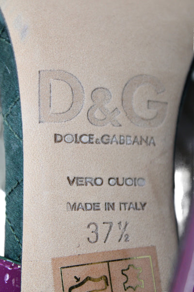 Dolce and Gabbana Womens Leather floral Open Toe Heels Purple Green Size 7.5