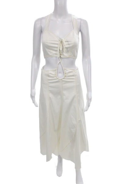 Cult Gaia Women Maxi White Dress Sweetheart Lace Up 98% Cotton Size 0