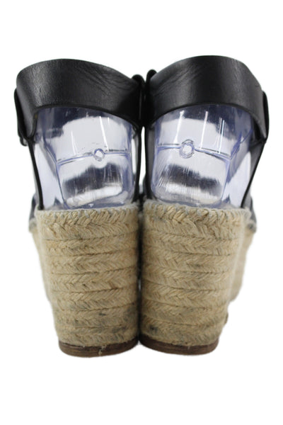 Celine Womens Leather Espadrille Platform Sandals Black Size 8