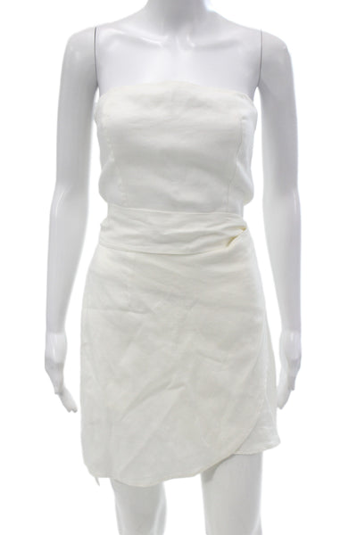 Reformation Women Mini Dress White Linen Off the Shoulder Sleeveless Size 2