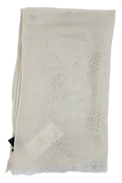 Eileen Fisher Womens Wool Knit Fringe Trim Speckled Scarf White 72"x21"