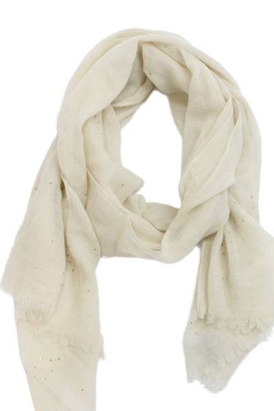 Eileen Fisher Womens Wool Knit Fringe Trim Speckled Scarf White 72"x21"