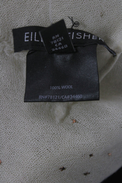 Eileen Fisher Womens Wool Knit Fringe Trim Speckled Scarf White 72"x21"
