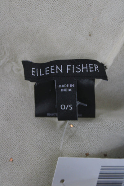 Eileen Fisher Womens Wool Knit Fringe Trim Speckled Scarf White 72"x21"