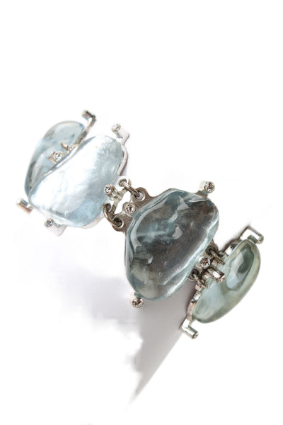 Cecile Jeanne Womens Silver Tone Light Blue Gripoix + Crystal Bracelet 7"