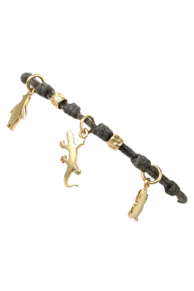 DoDo Pomellato Womens 18K Gold Gray Cord 3 Animal Charm Bracelet OS 4g