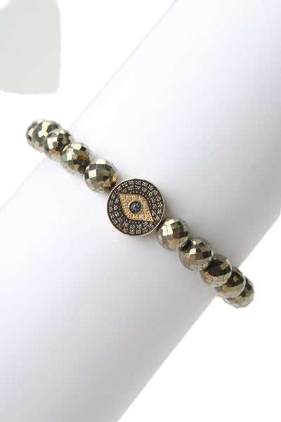 Sydney Evan Womens 14K Gold Diamond+Sapphire Evil Eye Pyrite Stretch Bracelet OS