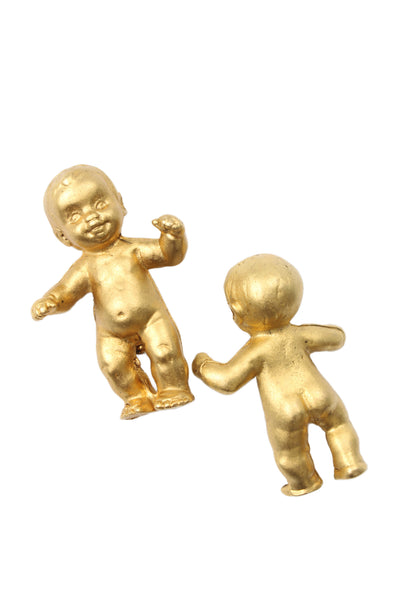 Alison Mager Womens Vintage 18K Gold Plated Twin Baby Brooch Set of 2 1.8"