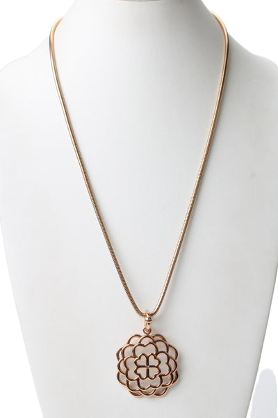 Folli Follie Womens Rose Gold Tone CZ Accent Flower Pendant Necklace 32" NWT