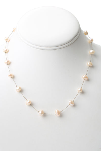 Designer Womens 925 Silver Pearl Station Necklace 16" 7.9g