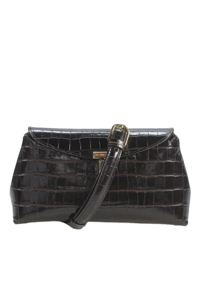 Toteme Womens Leather Crocodile Print Crossbody Shoulder Handbag Brown
