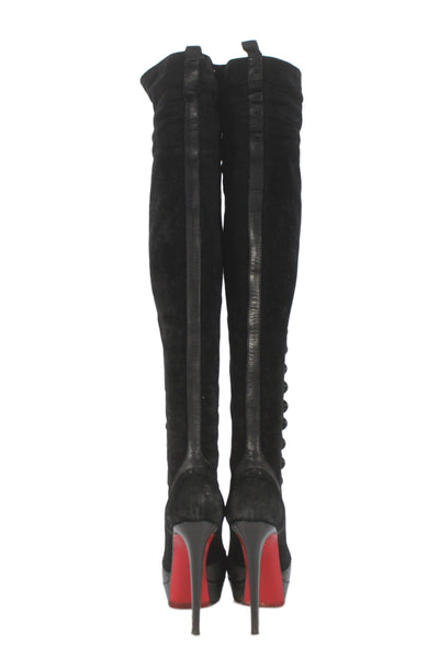 Christian Louboutin Womens Button Thigh High Stiletto Boots Black Size EUR 38.5