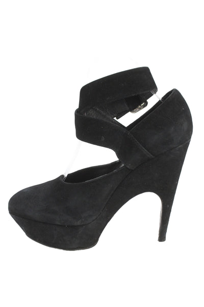 YSL Womens Suede Buckled Pointed Toe Platform Mary Jane Pumps Black Size EUR 38