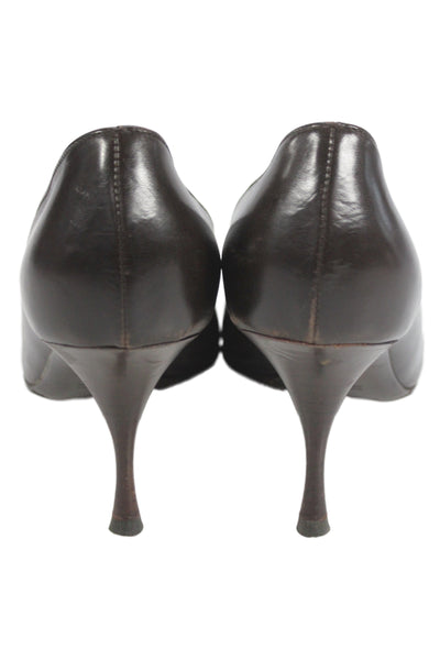 YSL Womens Leather Pointed Toe Spool Heels Pumps Chocolate Brown Size EUR 39