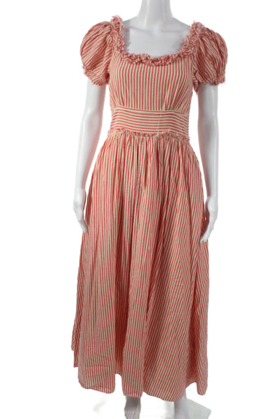 Love Shack Fancy Womens Maxi Dress Ivory Cotton Square Neck Short Sleeve Size 0