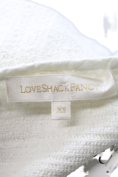 Love Shack Fancy Women Cropped Cotton V Neck Boho Blouse White Size XS