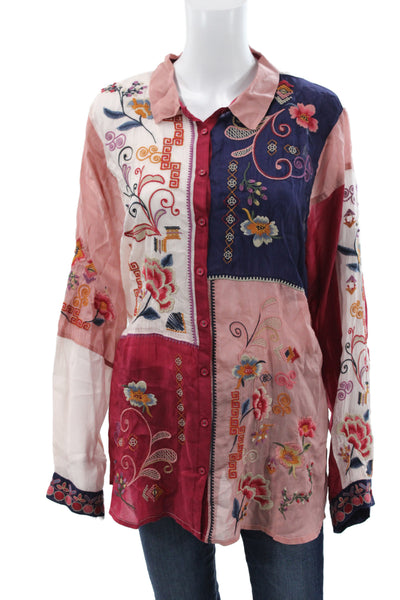 Johnny Was Women Tunic Blouse Multicolor Colorblock Longsleeve Size XL
