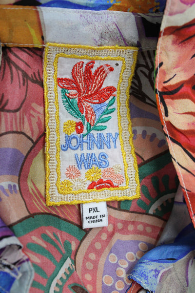 Johnny Was Women Boho Floral Silk Tunic Blouse Long Sleeve Multicolor Size XL
