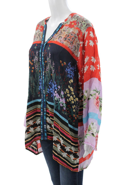Johnny Was Womens Tunic Boho Floral Multicolor V-Neck Long Sleeve Size XL