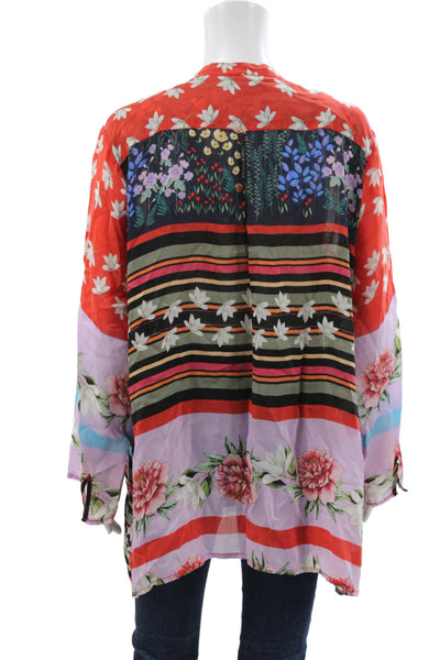 Johnny Was Womens Tunic Boho Floral Multicolor V-Neck Long Sleeve Size XL