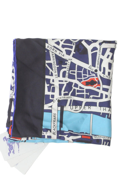Burberry Unisex Adults Silk Geometric Print Classic Scarf Blue Size 34" x 34"