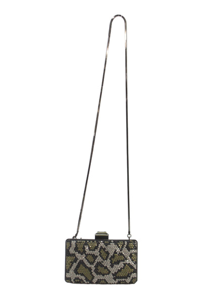 Lanvin Womens Crystal Snake Print Shoulder Evening Handbag Silver