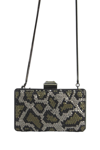 Lanvin Womens Crystal Snake Print Shoulder Evening Handbag Silver