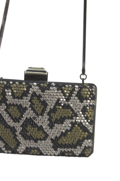 Lanvin Womens Crystal Snake Print Shoulder Evening Handbag Silver