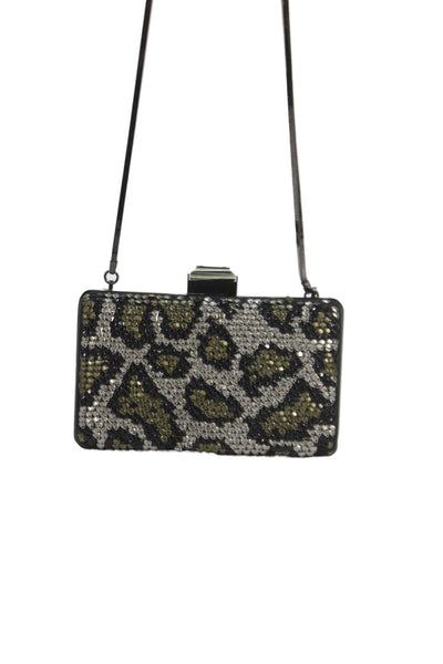 Lanvin Womens Crystal Snake Print Shoulder Evening Handbag Silver
