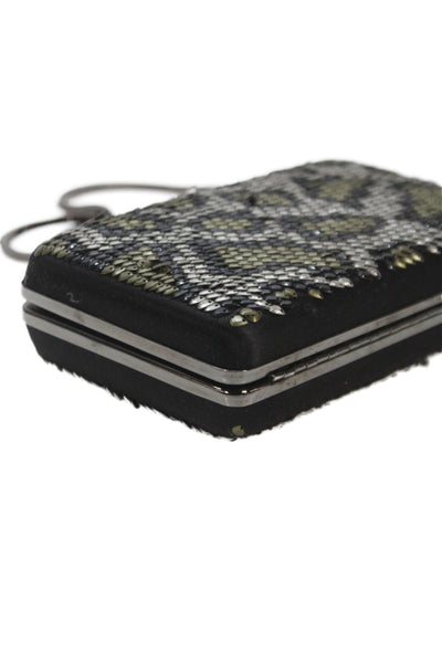 Lanvin Womens Crystal Snake Print Shoulder Evening Handbag Silver