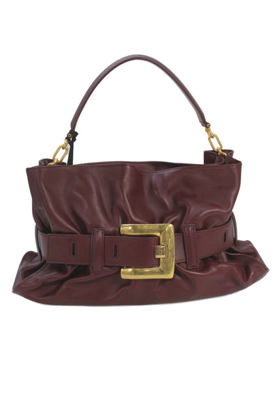 Balmain Womens Medium Leather Anthem Buckled Shoulder Handbag Red