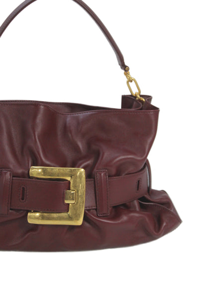 Balmain Womens Medium Leather Anthem Buckled Shoulder Handbag Red
