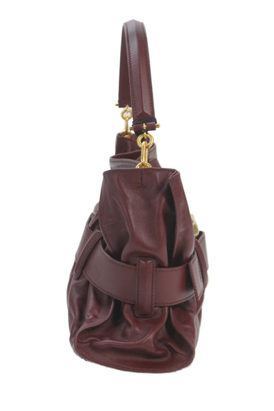 Balmain Womens Medium Leather Anthem Buckled Shoulder Handbag Red