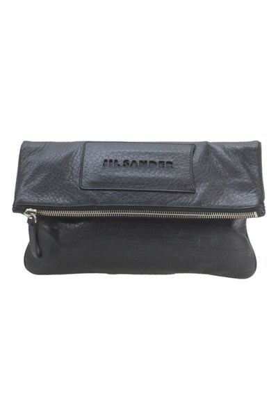 Jil Sander Womens Leather Zippered Folded Clutch Handbag Black