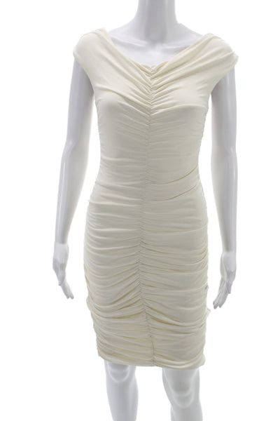 The Row Women Bodycon Ivory Cowl Neck Short Sleeve Knee Length Dress Size S