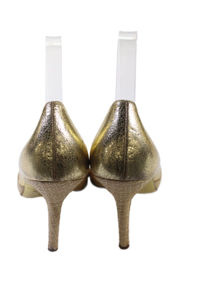 Dolce and Gabbana Womens Bow Tie Pointed Toe Heels Gold Size 9