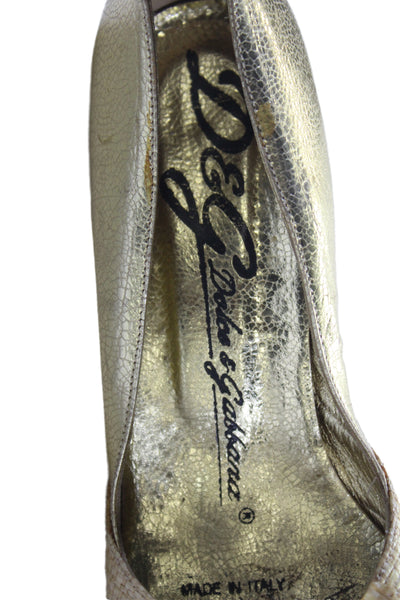 Dolce and Gabbana Womens Bow Tie Pointed Toe Heels Gold Size 9