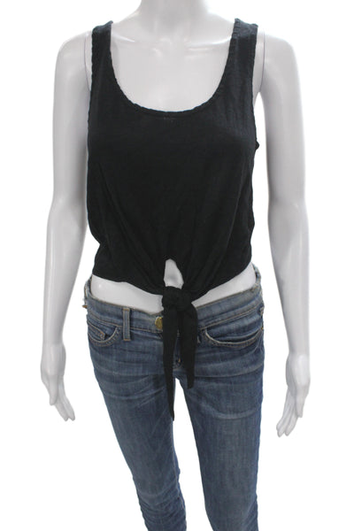 Alice + Olivia Women Cropped Sleeveless Scoop Neck Black Tank Size S