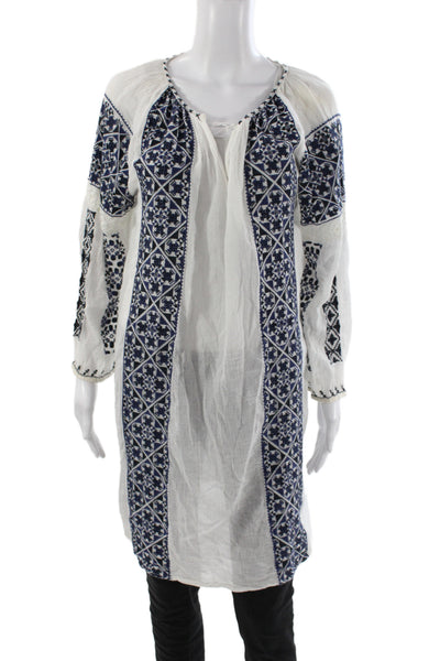 Nili Lotan Womens Tunic Blue Geometric Cotton Long Sleeve Size S