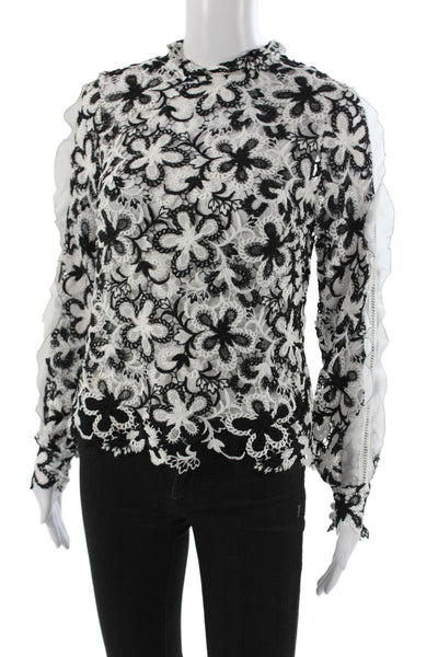 Self Portrait Women Black Floral High Neck Zip Long Sleeve Tunic Size 4