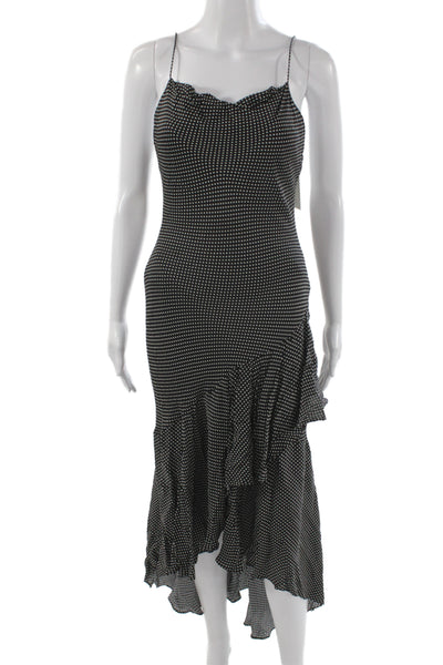 Alice + Olivia Women Black Polka Dot Cowl Neck Slip Maxi Dress Size 2
