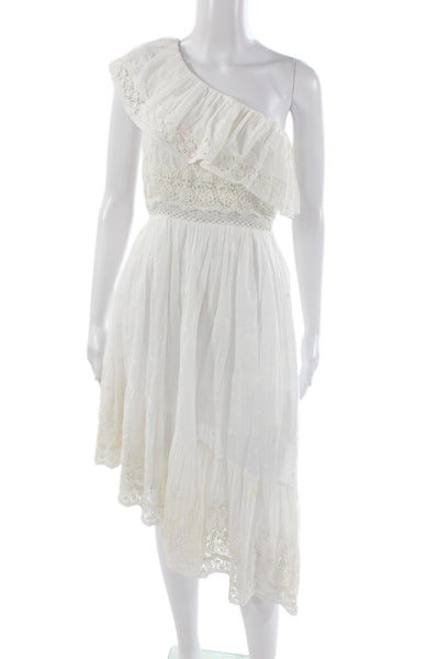 Love Shack Fancy Womens One Shoulder White Cotton Sundress Midi Size XS