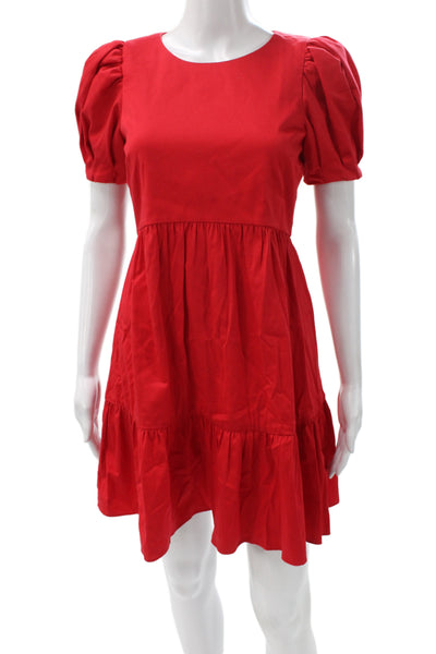 Alice + Olivia Women Red Cotton Mini Dress Round Neck Short Sleeve Size 2