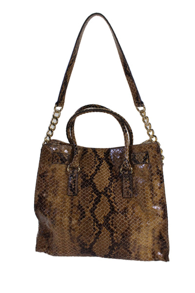 Michael Michael Kors Womens Embossed Pad Lock Key Tote Handbag Brown