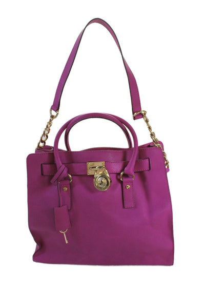 Michael Michael Kors Womens Leather Lock Key Detail Satchel Handbag Pink