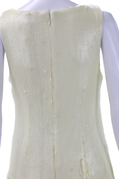 Jewel Badgley Mischka Women Sequin Shift Dress Ivory Long Size 4