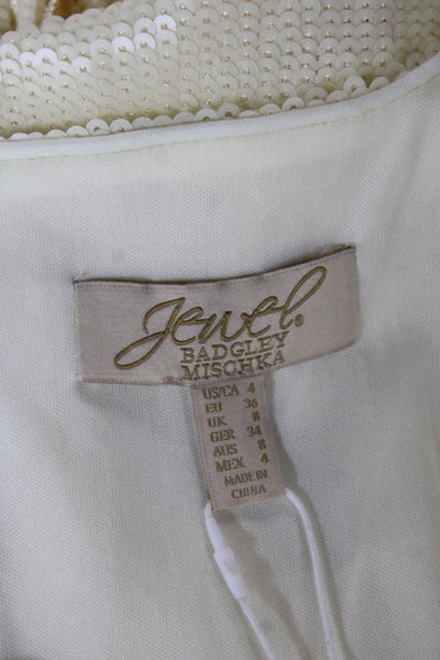 Jewel Badgley Mischka Women Sequin Shift Dress Ivory Long Size 4