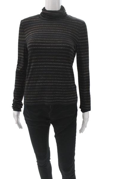 Veronica Beard Women Black Striped Turtleneck Long Sleeve Tee Size S