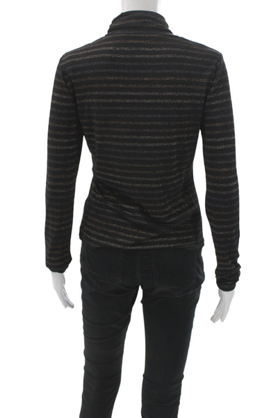 Veronica Beard Women Black Striped Turtleneck Long Sleeve Tee Size S