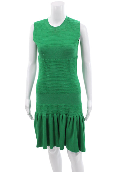 Oscar de la Renta Womens Green Fit & Flare Dress Sleeveless Crew Neck Size S